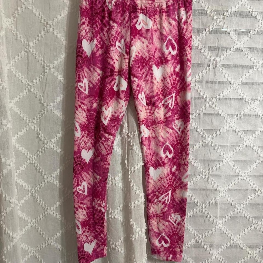 Girls Pink Tie Dye Heart Print Leggings Elastic‎ Waist Slim Fit Casual Pants